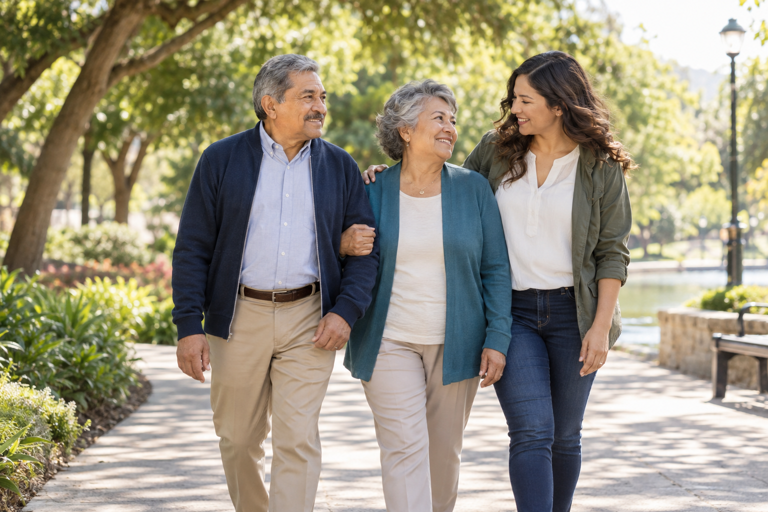 Familia acompañando a adultos mayores